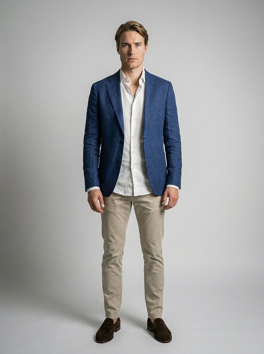 Men's Linen Blend Notch Lapel Two Button Blazer