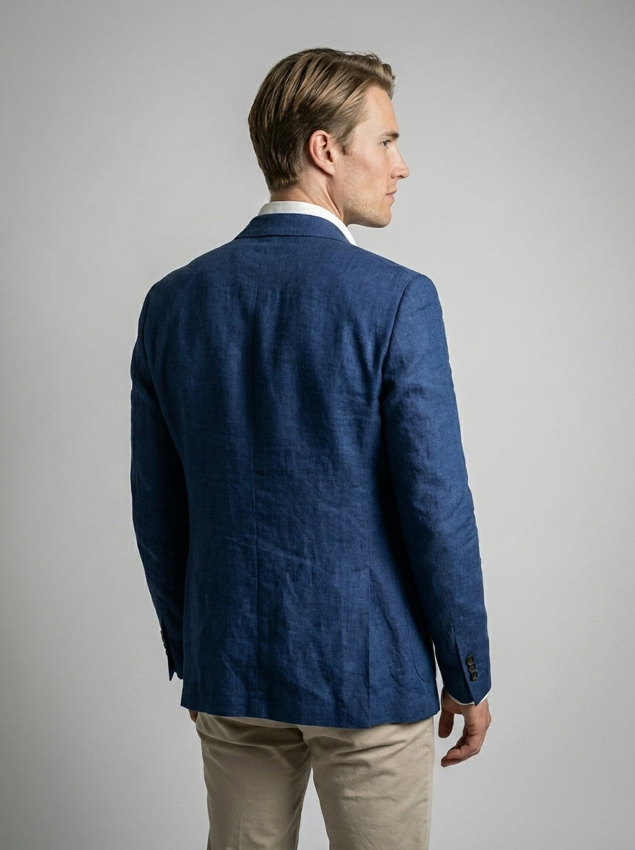 Men's Linen Blend Notch Lapel Two Button Blazer