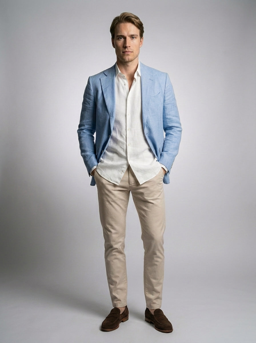 Men's Linen Blend Notch Lapel Two Button Blazer