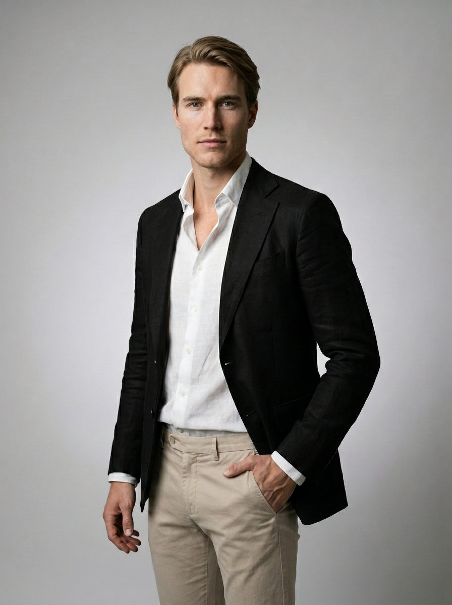 Men's Linen Blend Notch Lapel Two Button Blazer