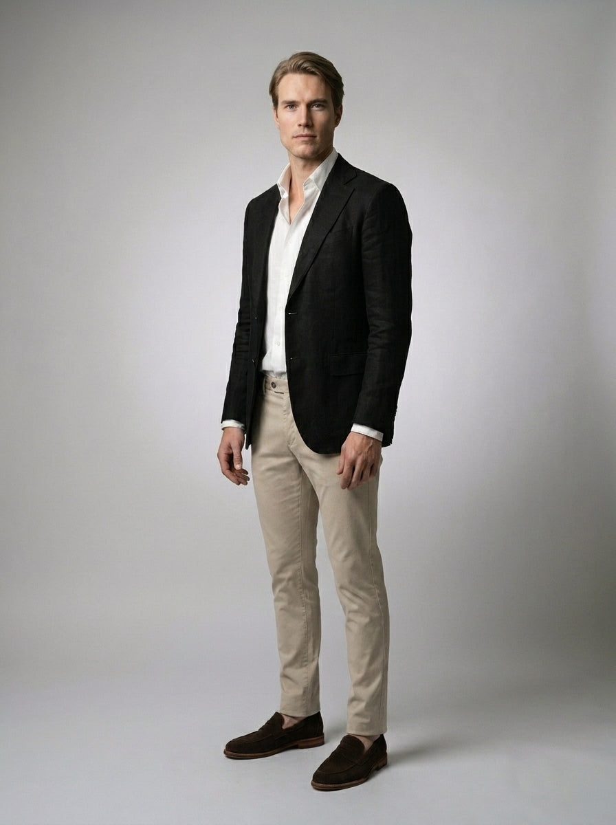 Men's Linen Blend Notch Lapel Two Button Blazer