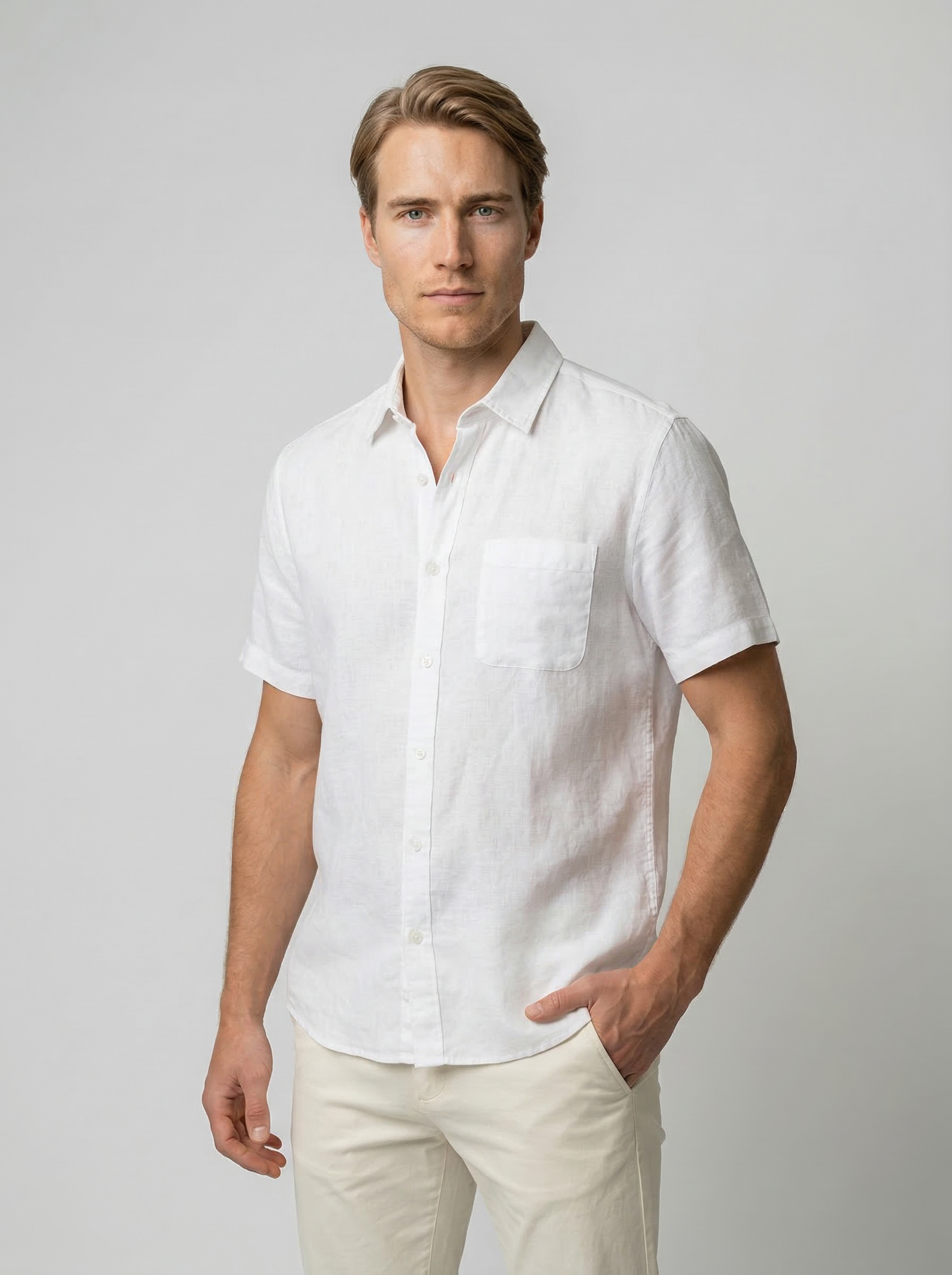 Men's Linen Cotton Camp Collar Short Sleeve Shirt