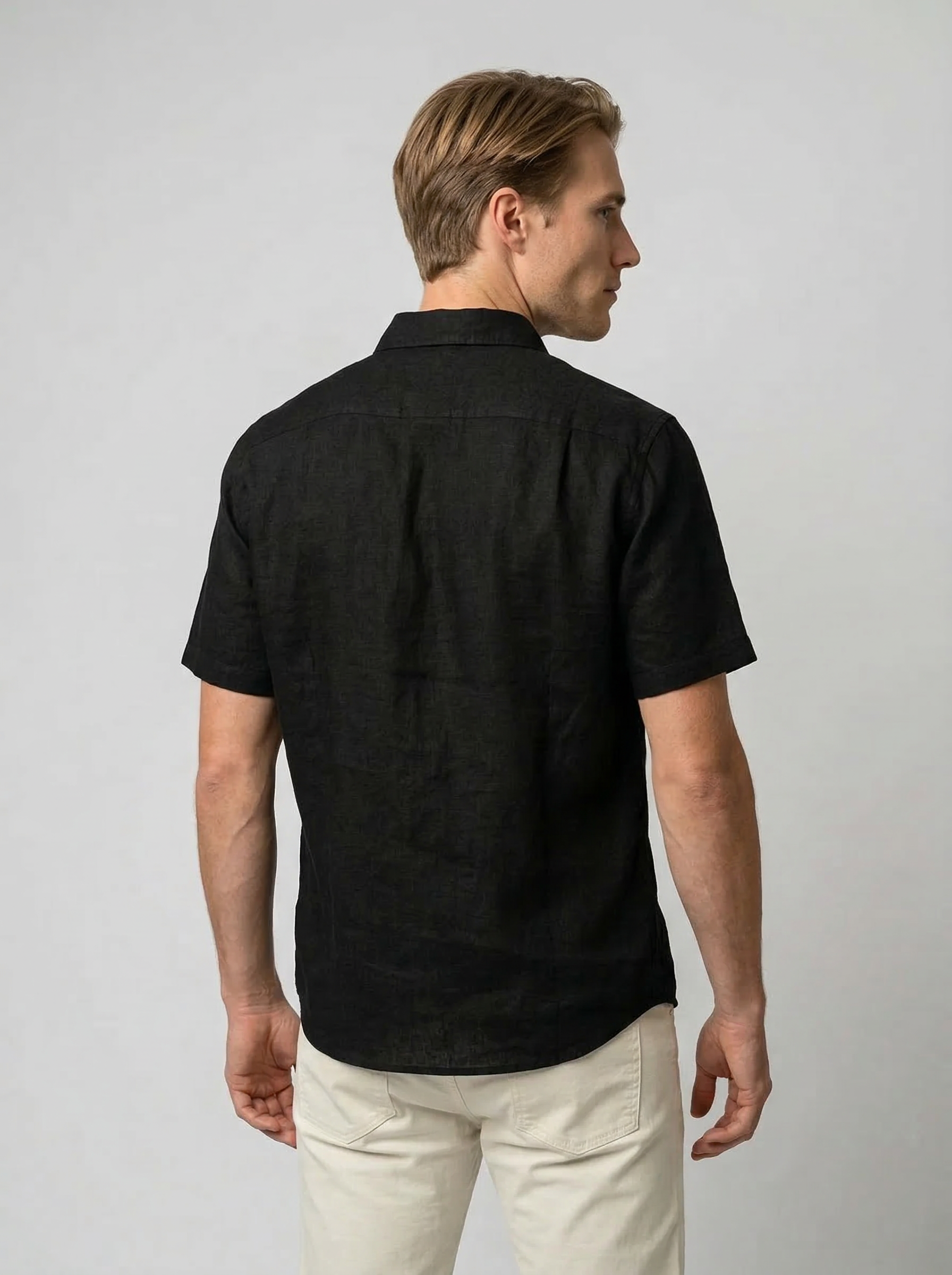 Men's Linen Cotton Camp Collar Short Sleeve Shirt