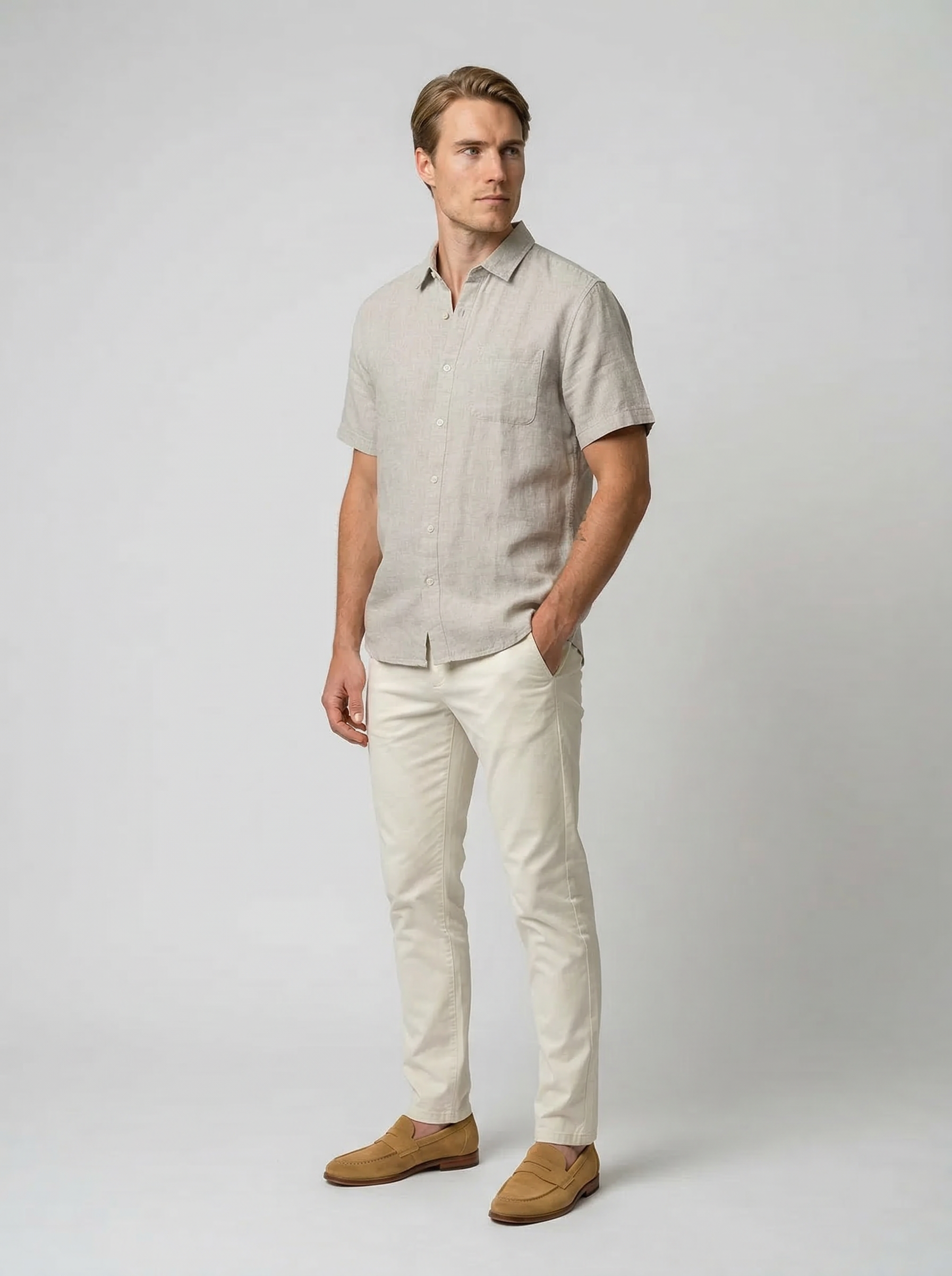 Men's Linen Cotton Camp Collar Short Sleeve Shirt