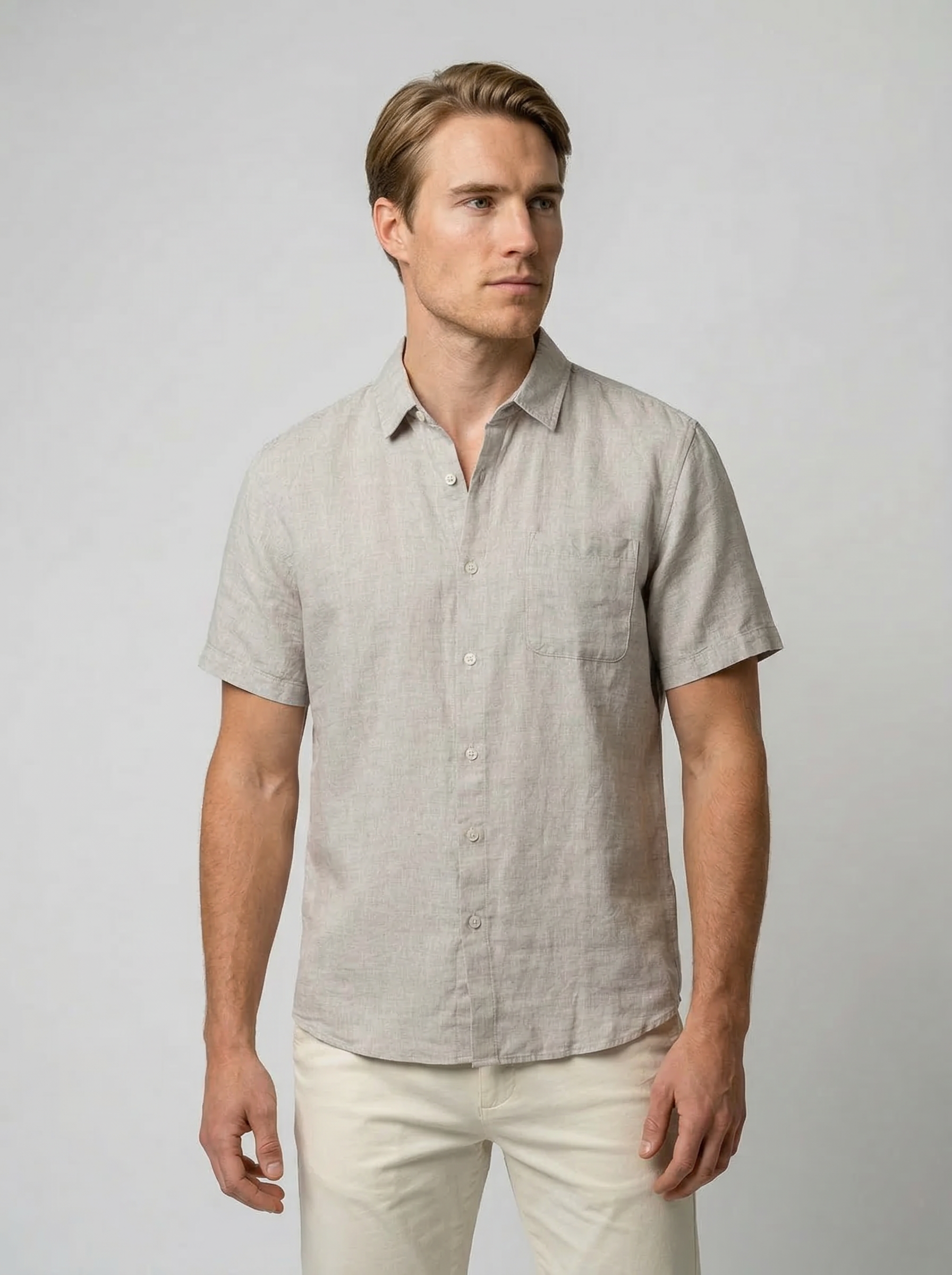 Men's Linen Cotton Camp Collar Short Sleeve Shirt