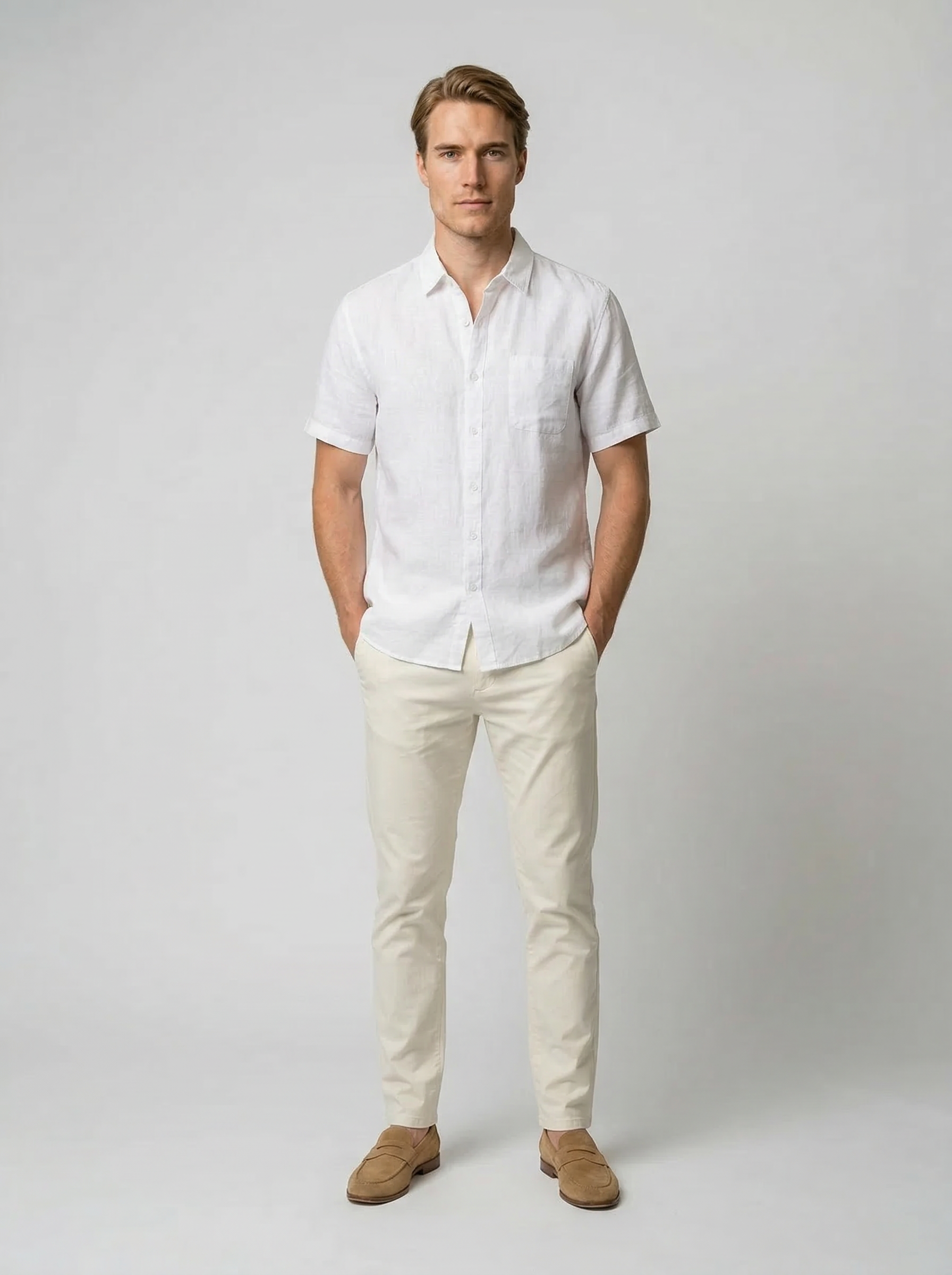 Men's Linen Cotton Camp Collar Short Sleeve Shirt