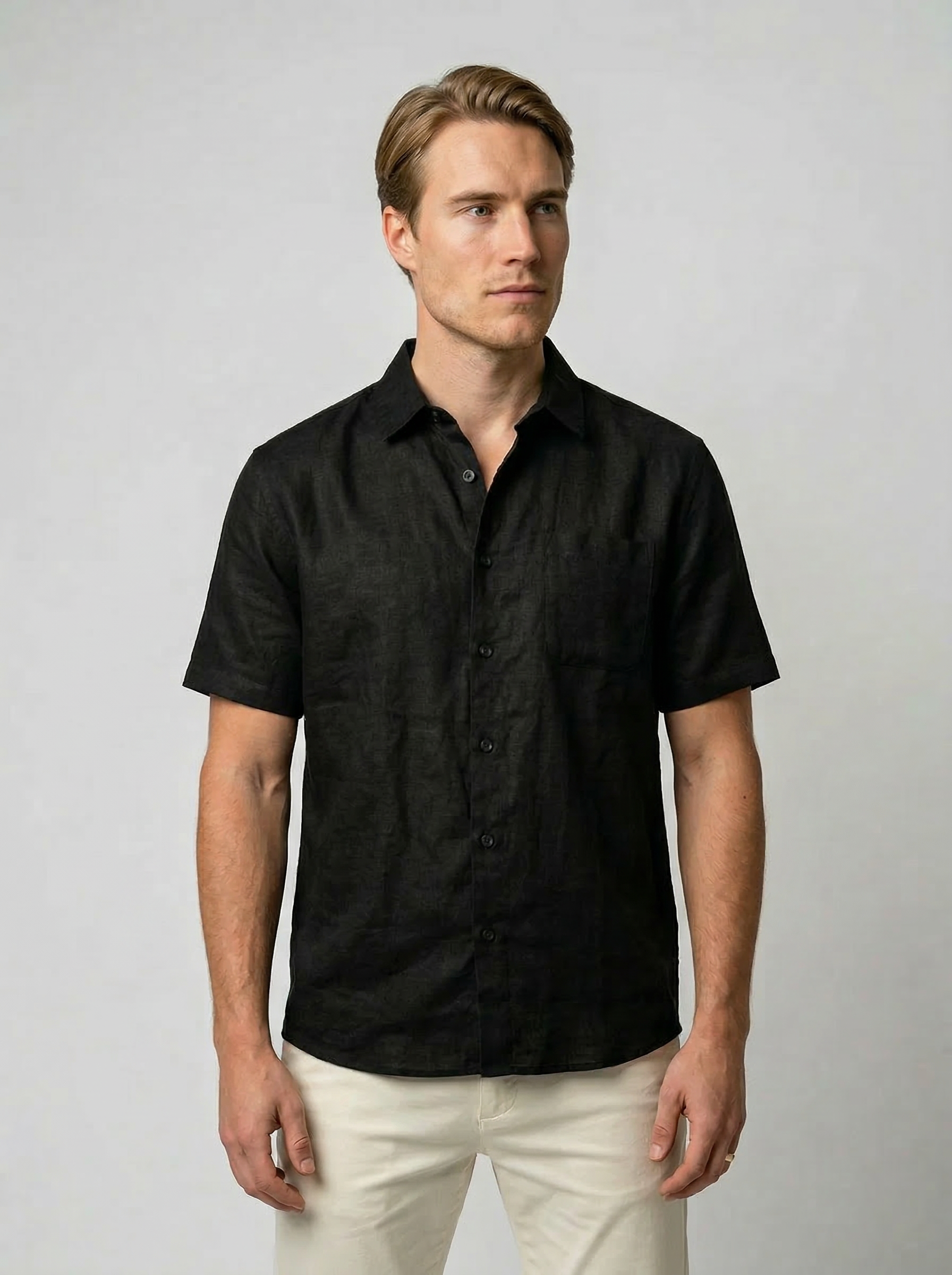 Men's Linen Cotton Camp Collar Short Sleeve Shirt