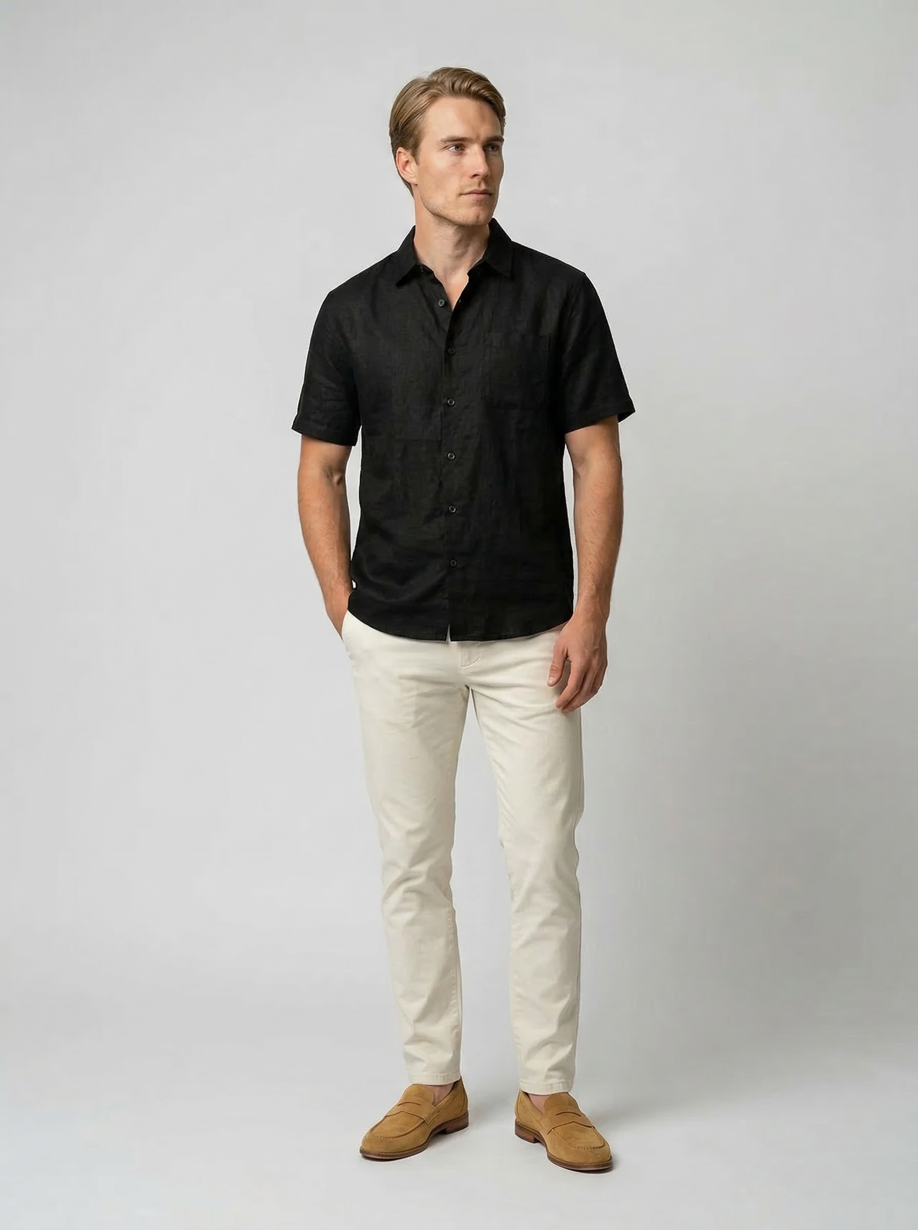Men's Linen Cotton Camp Collar Short Sleeve Shirt
