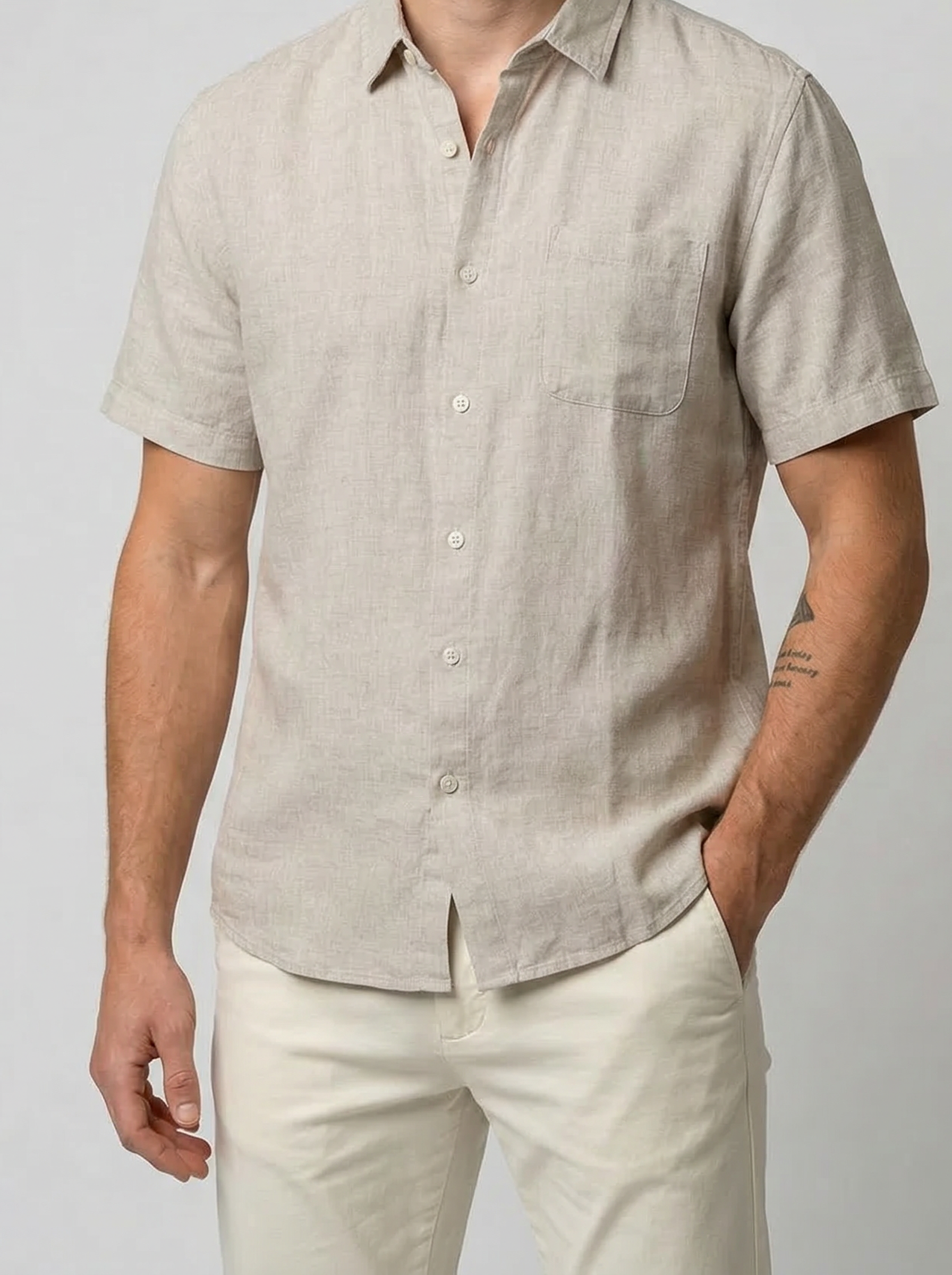 Men's Linen Cotton Camp Collar Short Sleeve Summer Shirt
