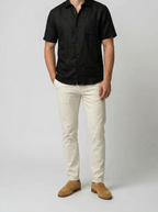 Men's Linen Cotton Camp Collar Short Sleeve Summer Shirt