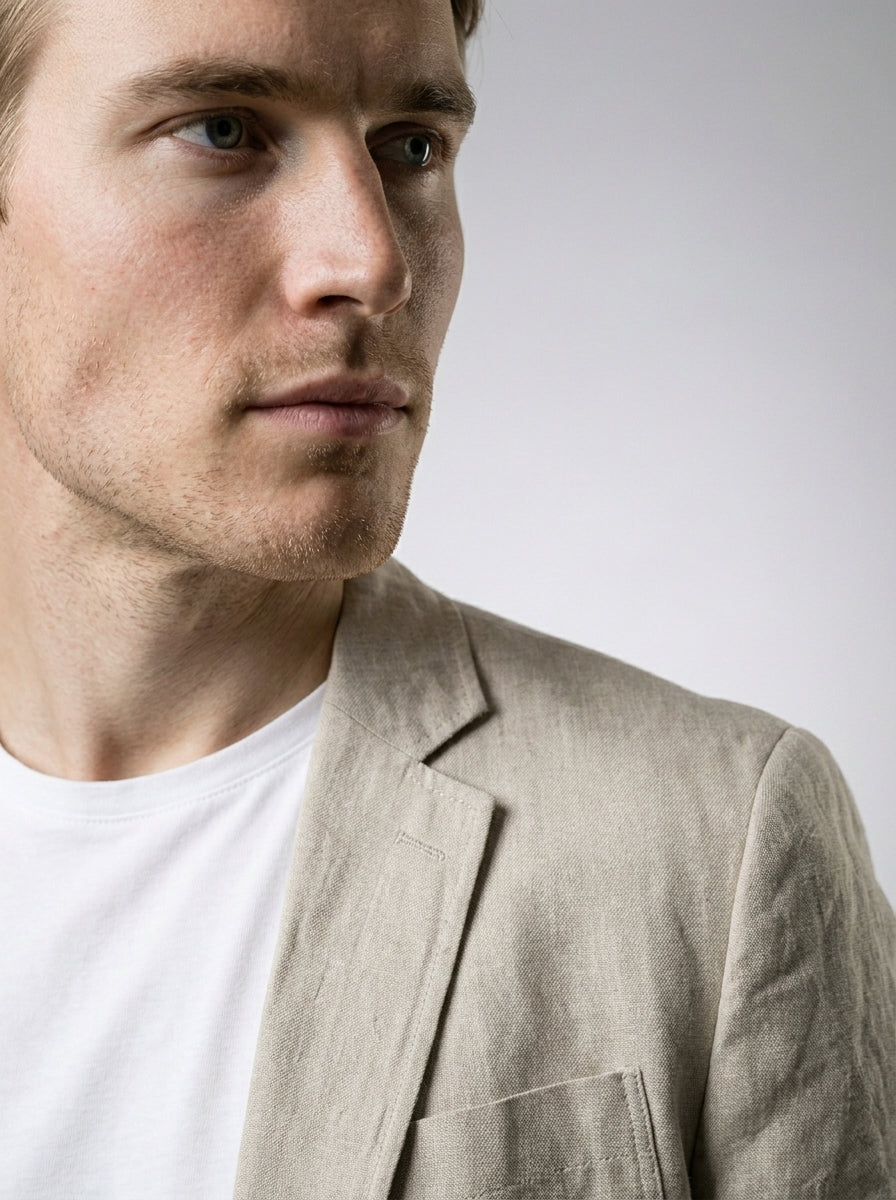 Men's Linen Notch Lapel Patch Pocket Blazer