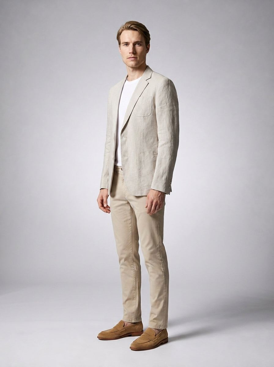 Men's Linen Notch Lapel Patch Pocket Blazer