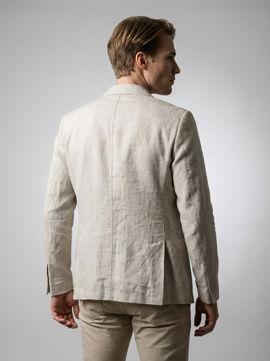 Men's Linen Notch Lapel Patch Pocket Blazer