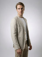 Men's Linen Notch Lapel Patch Pocket Blazer