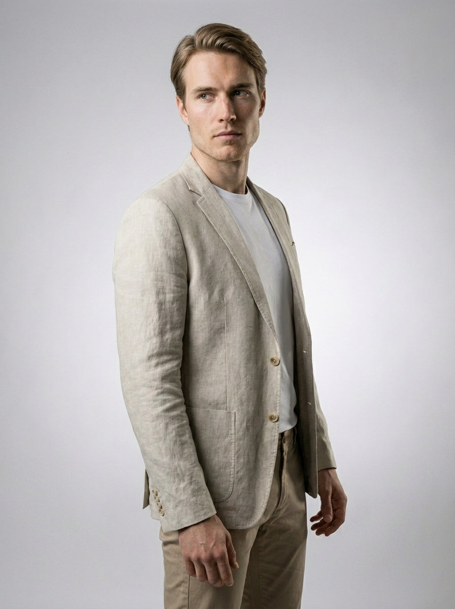 Men's Linen Notch Lapel Patch Pocket Blazer