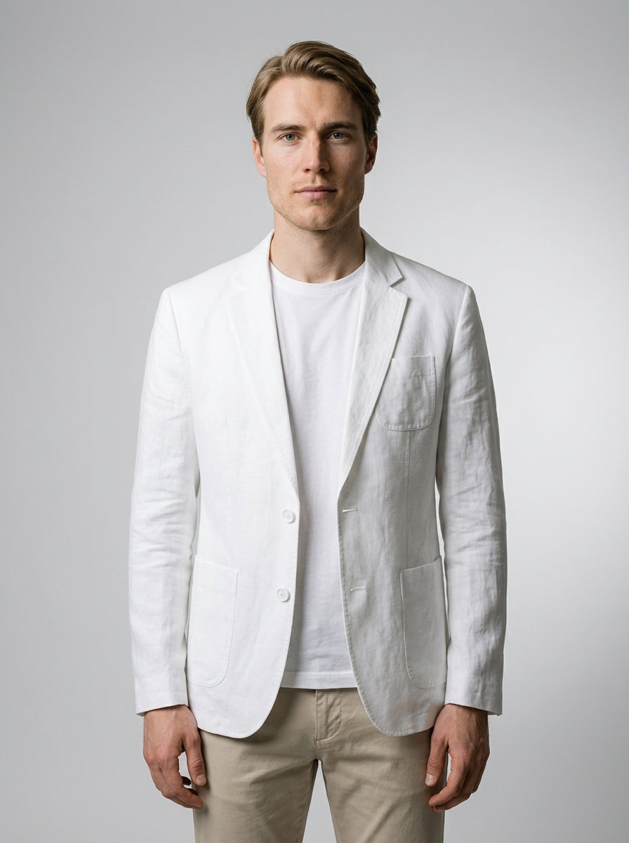 Men's Linen Notch Lapel Patch Pocket Blazer