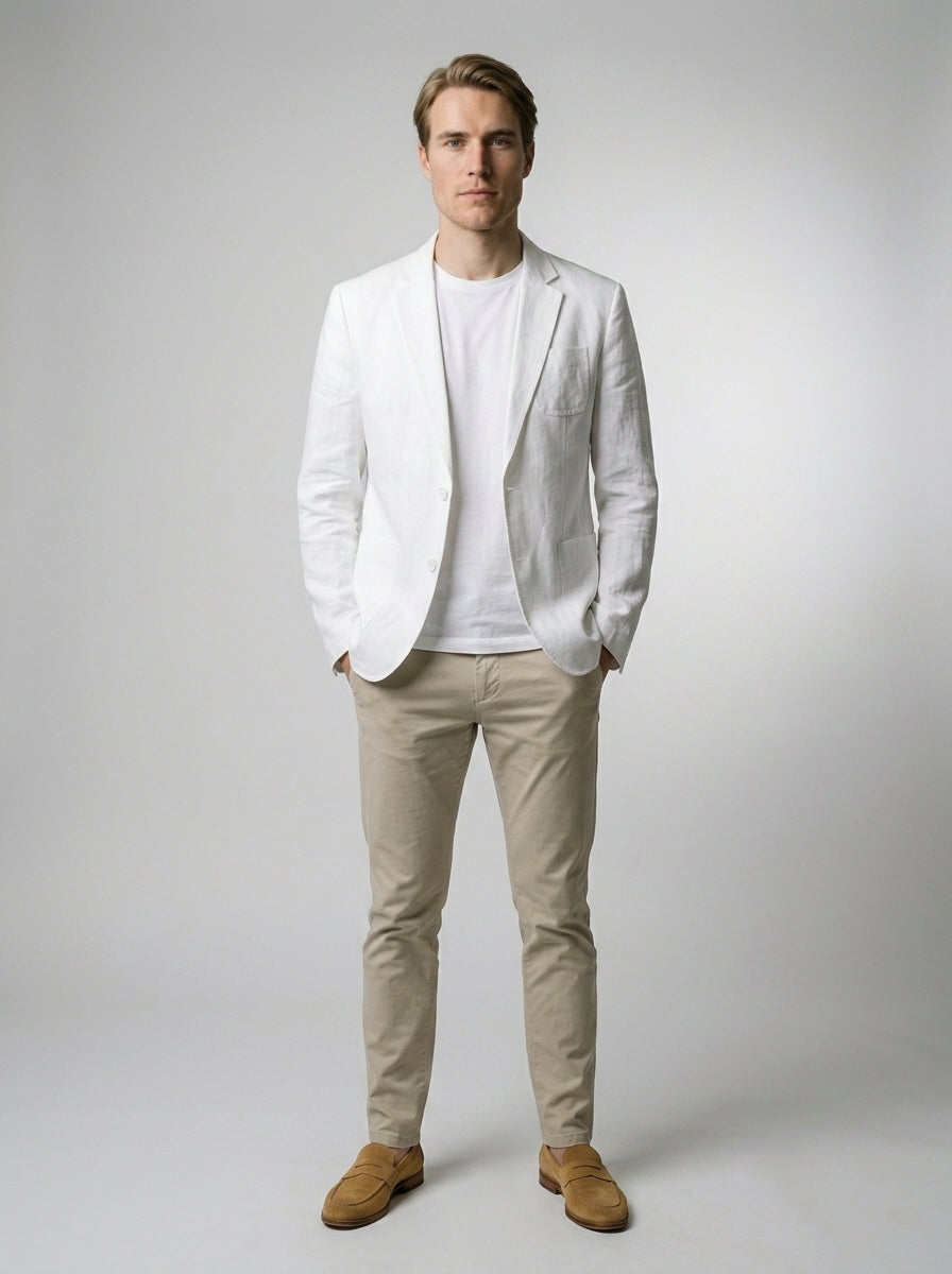 Men's Linen Notch Lapel Patch Pocket Blazer