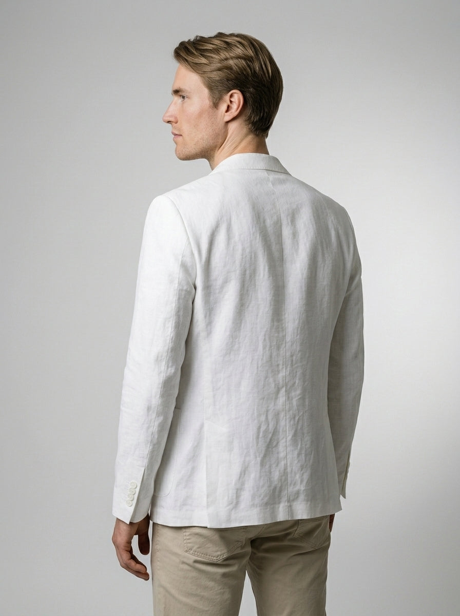 Men's Linen Notch Lapel Patch Pocket Blazer