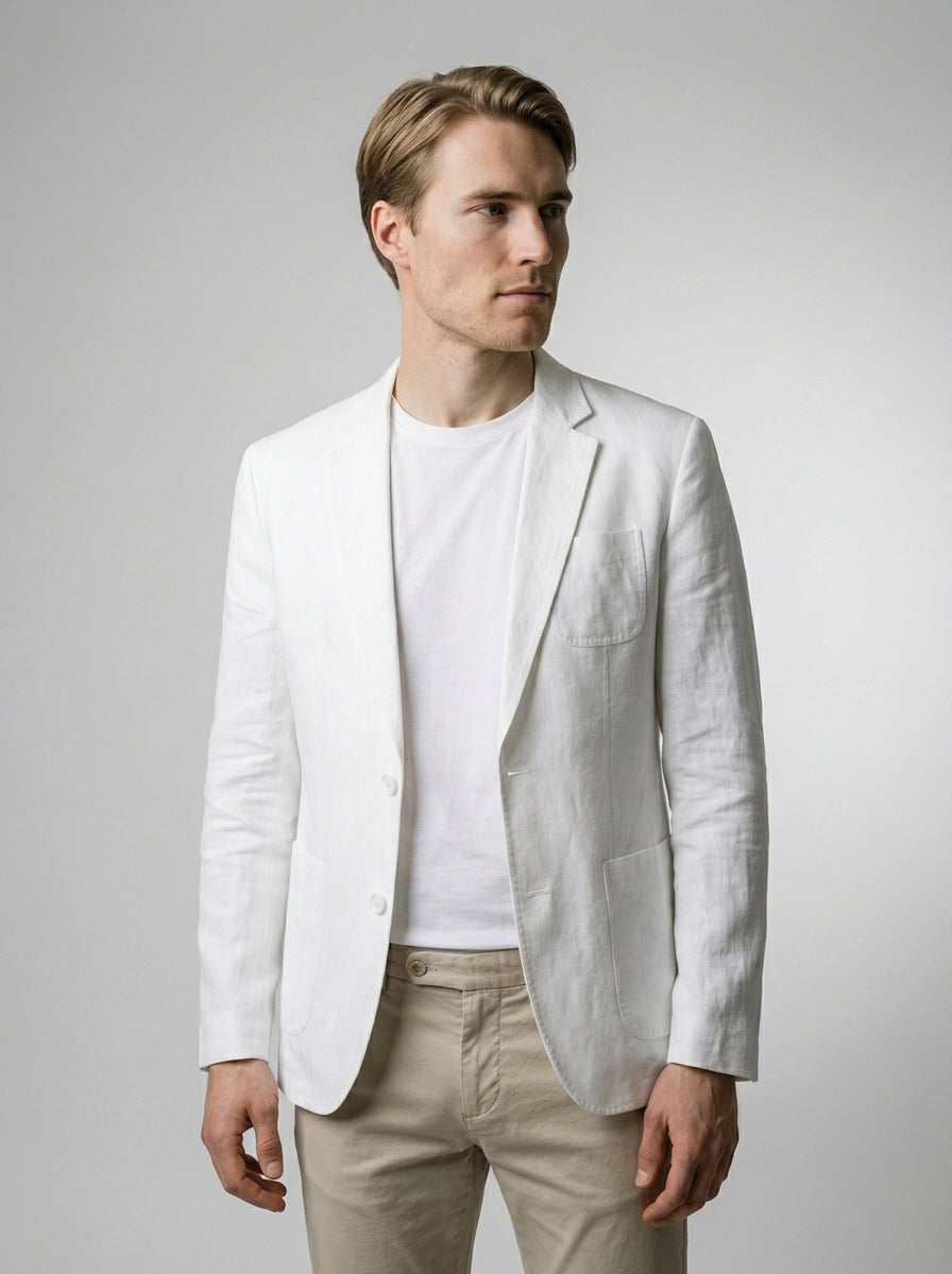 Men's Linen Notch Lapel Patch Pocket Blazer