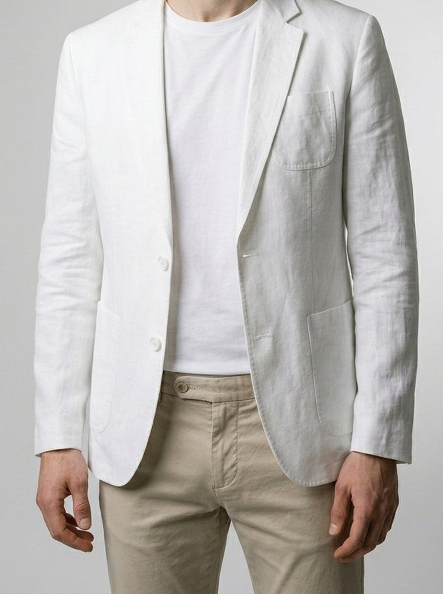 Men's Linen Notch Lapel Patch Pocket Summer Blazer