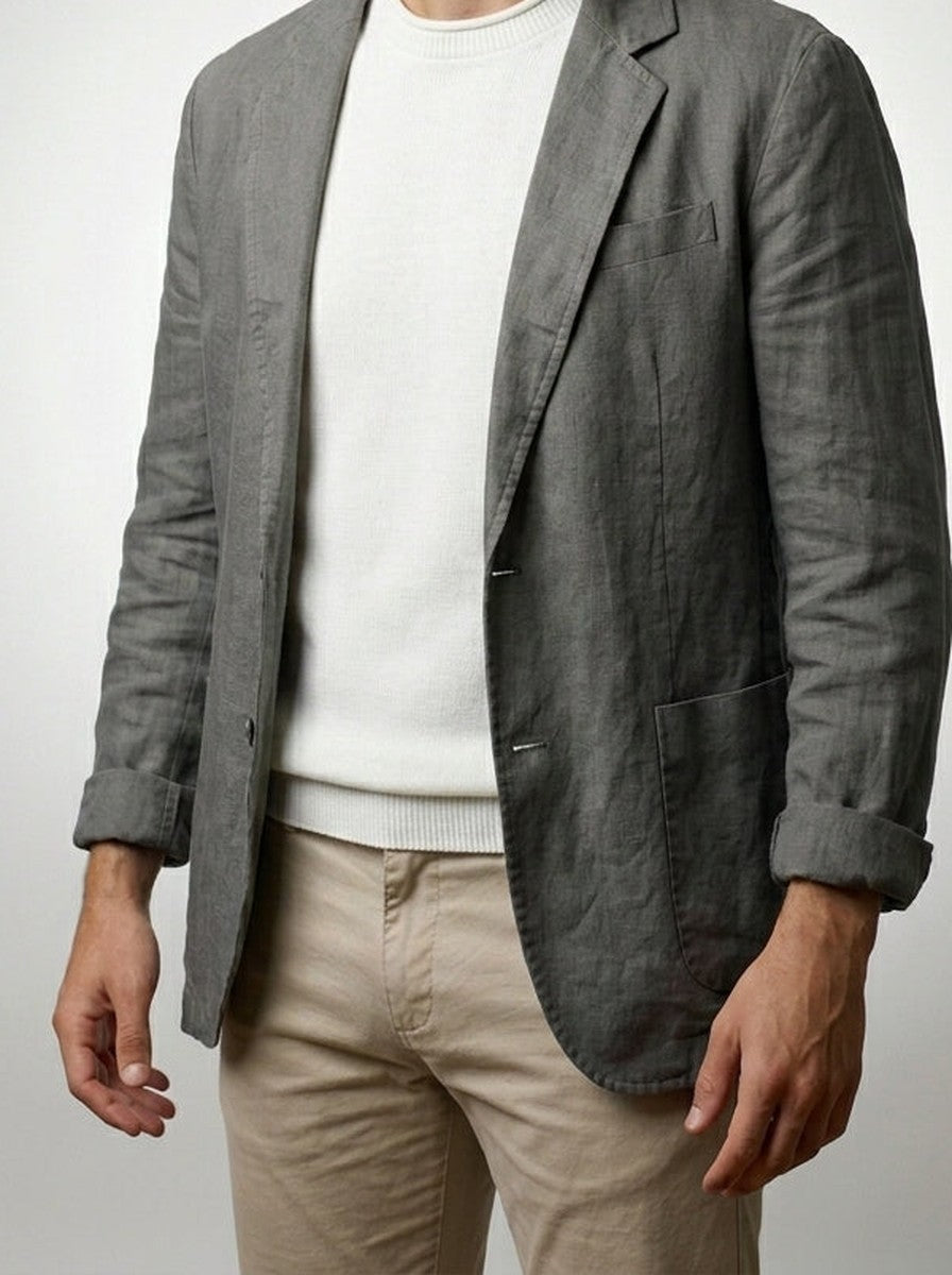 Men's Linen Notch Lapel Two Button Blazer