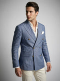 Men's Linen Peak Lapel Double Breasted Blazer