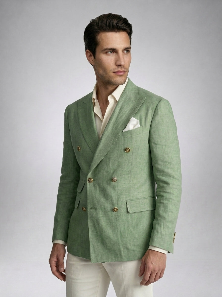 Men's Linen Peak Lapel Double Breasted Blazer