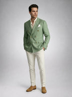Men's Linen Peak Lapel Double Breasted Blazer