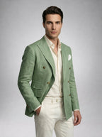 Men's Linen Peak Lapel Double Breasted Blazer