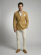 Men's Linen Peak Lapel Double Breasted Blazer