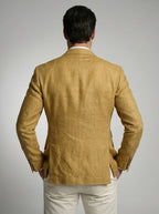 Men's Linen Peak Lapel Double Breasted Blazer
