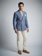 Men's Linen Peak Lapel Double Breasted Blazer