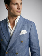 Men's Linen Peak Lapel Double Breasted Blazer