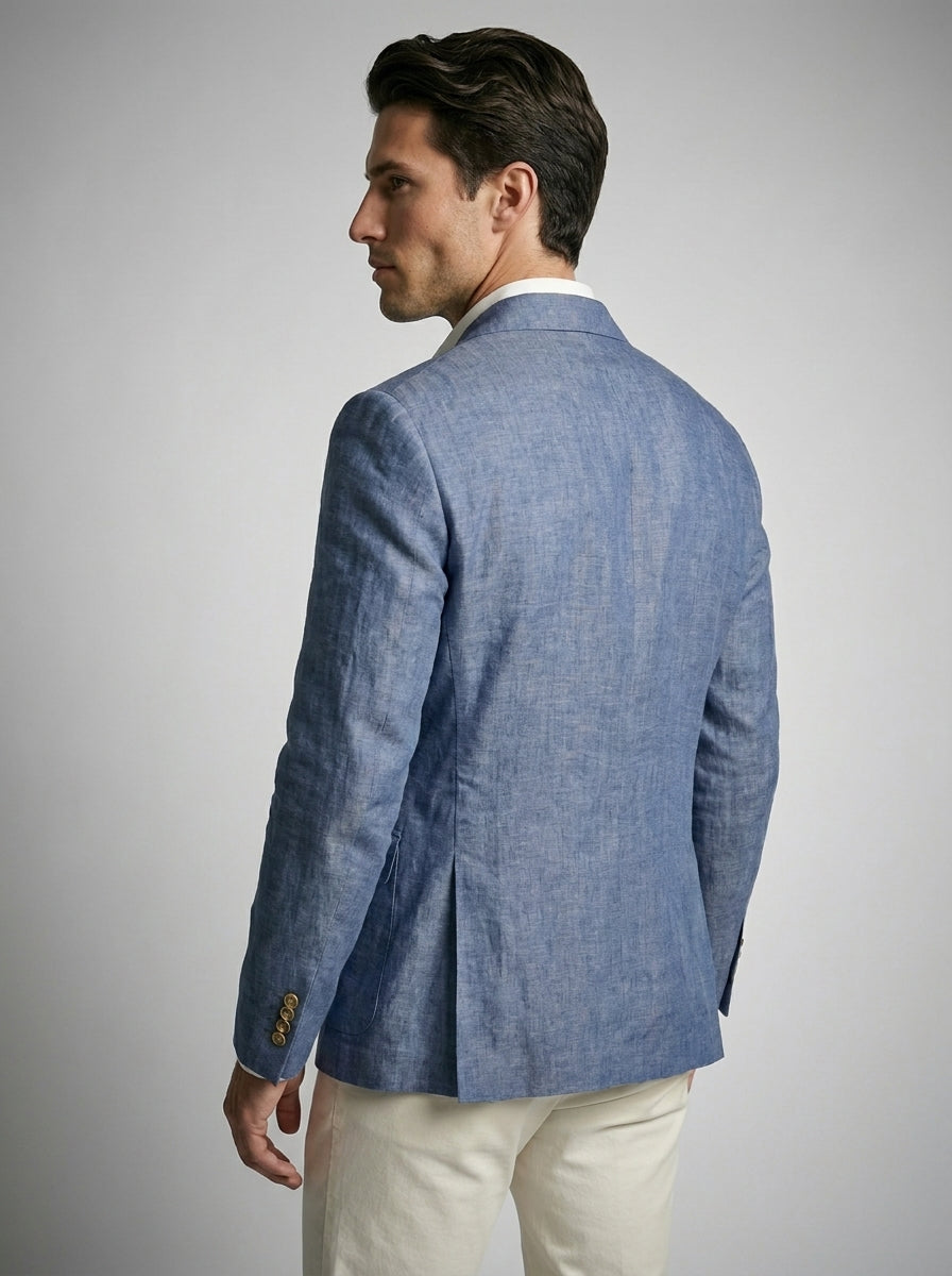 Men's Linen Peak Lapel Double Breasted Blazer