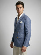 Men's Linen Peak Lapel Double Breasted Blazer