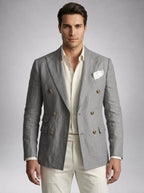 Men's Linen Peak Lapel Double Breasted Blazer