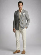 Men's Linen Peak Lapel Double Breasted Blazer