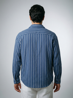 Men's Long Sleeve Crinkle Stripe Spread Collar Oversized Shirt
