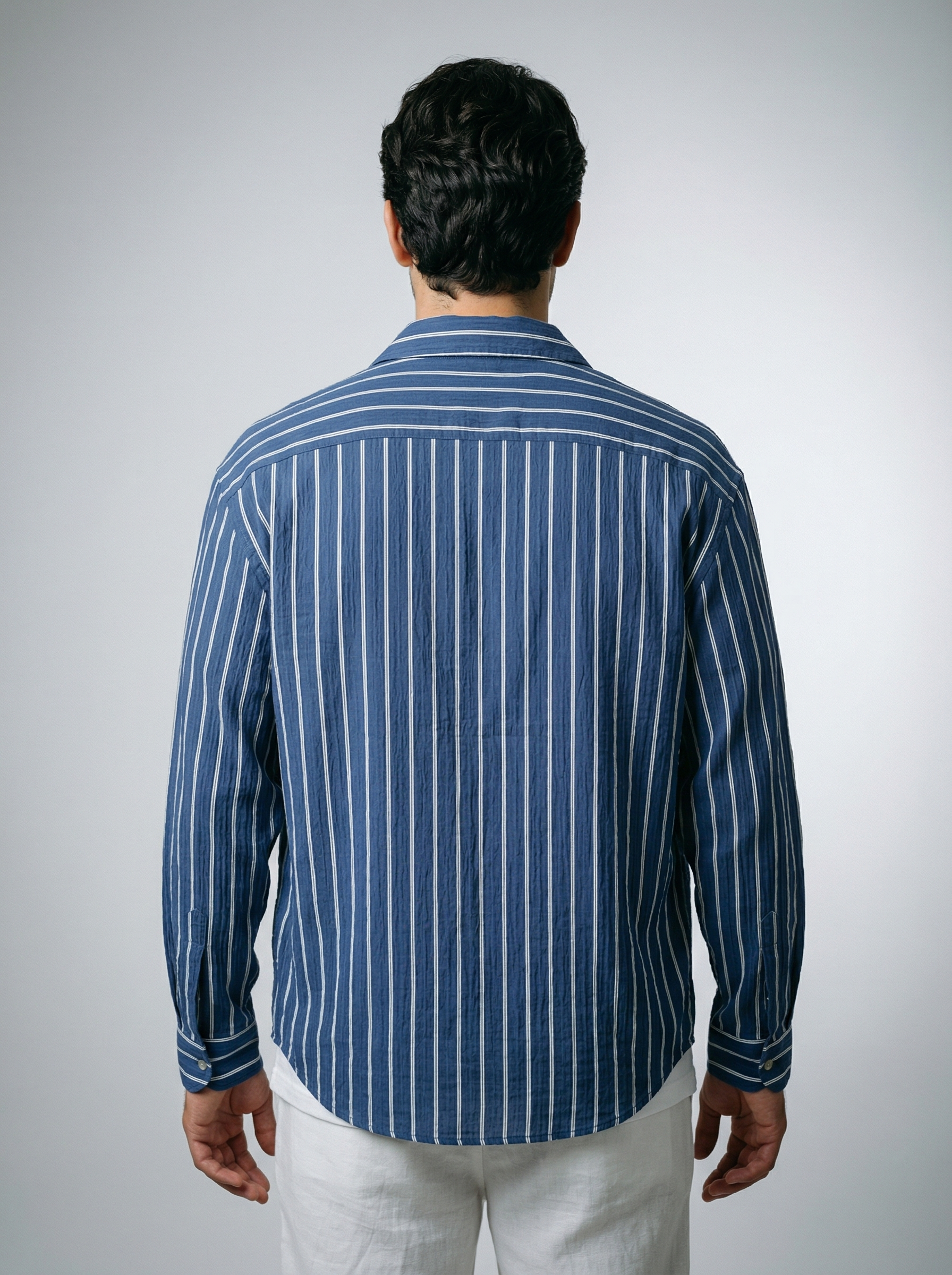 Men's Long Sleeve Crinkle Stripe Spread Collar Oversized Shirt