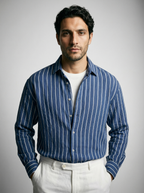 Men's Long Sleeve Crinkle Stripe Spread Collar Oversized Shirt