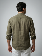 Men's Long Sleeve Linen Band Collar Shirt