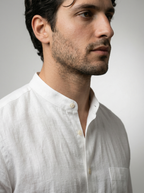 Men's Long Sleeve Linen Band Collar Shirt