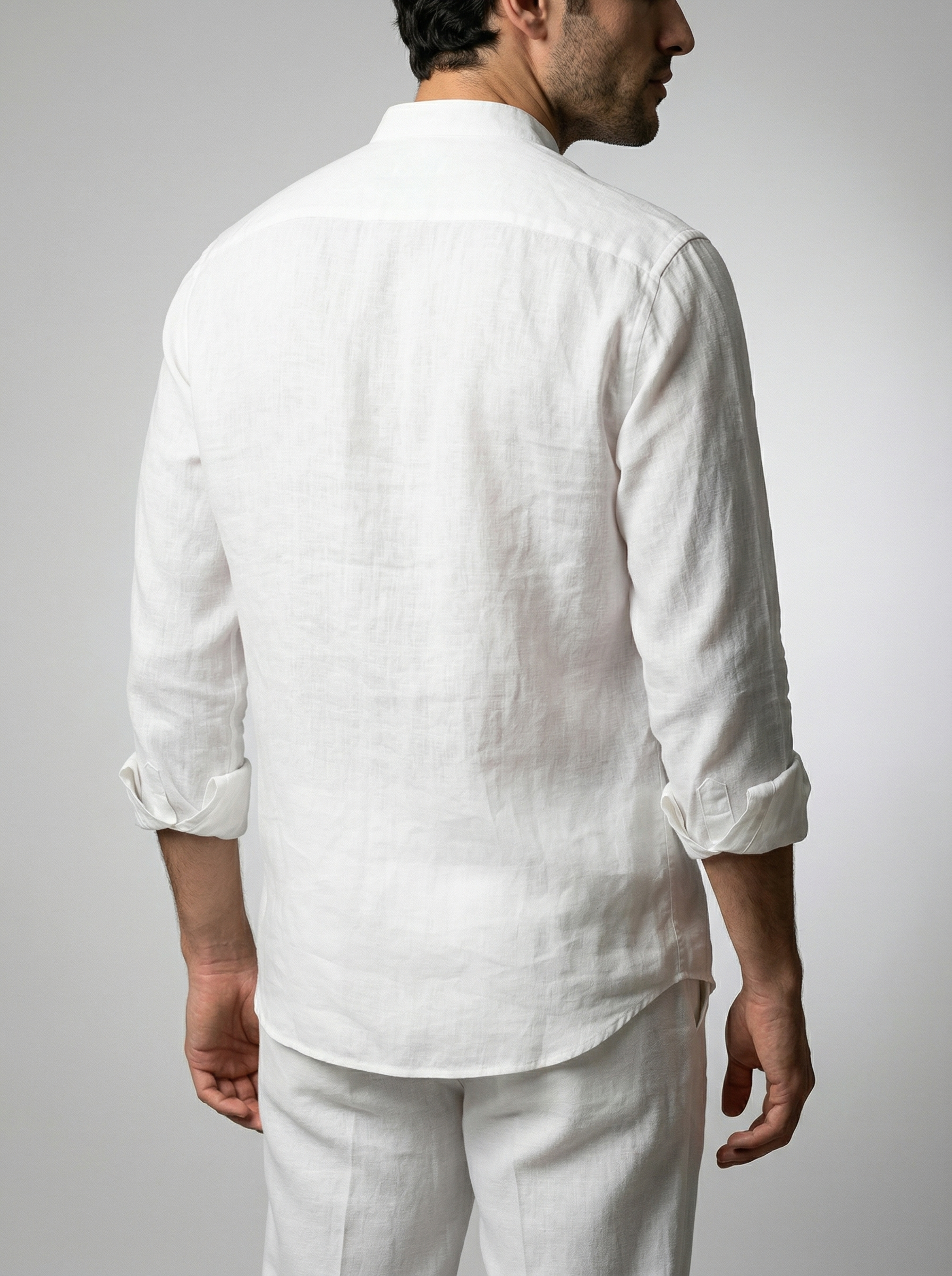 Men's Long Sleeve Linen Band Collar Shirt