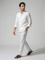 Men's Long Sleeve Linen Band Collar Shirt