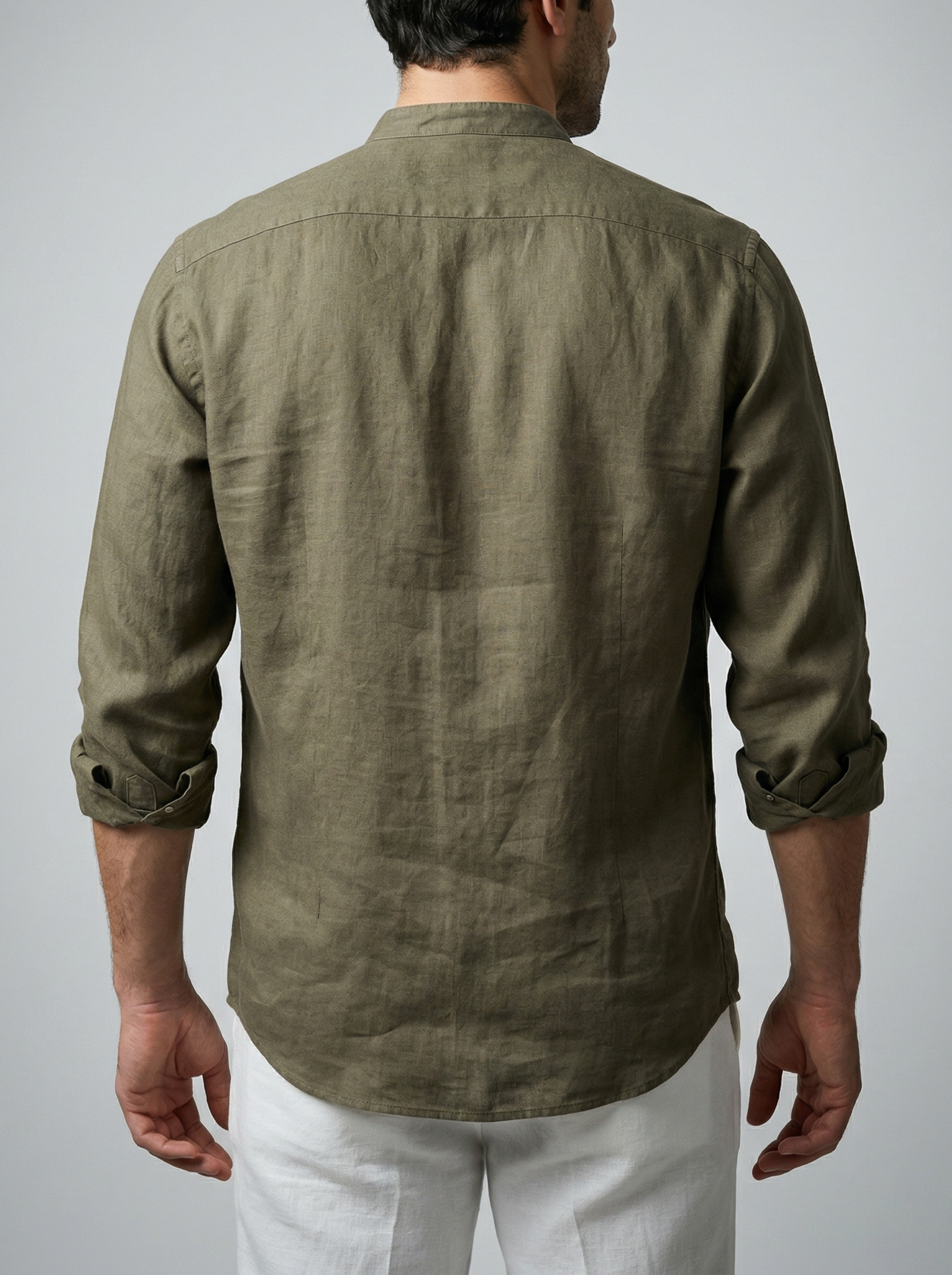 Men's Long Sleeve Linen Banded Collar Shirt