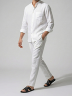 Men's Long Sleeve Linen Banded Collar Shirt