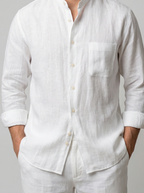 Men's Long Sleeve Linen Banded Collar Shirt