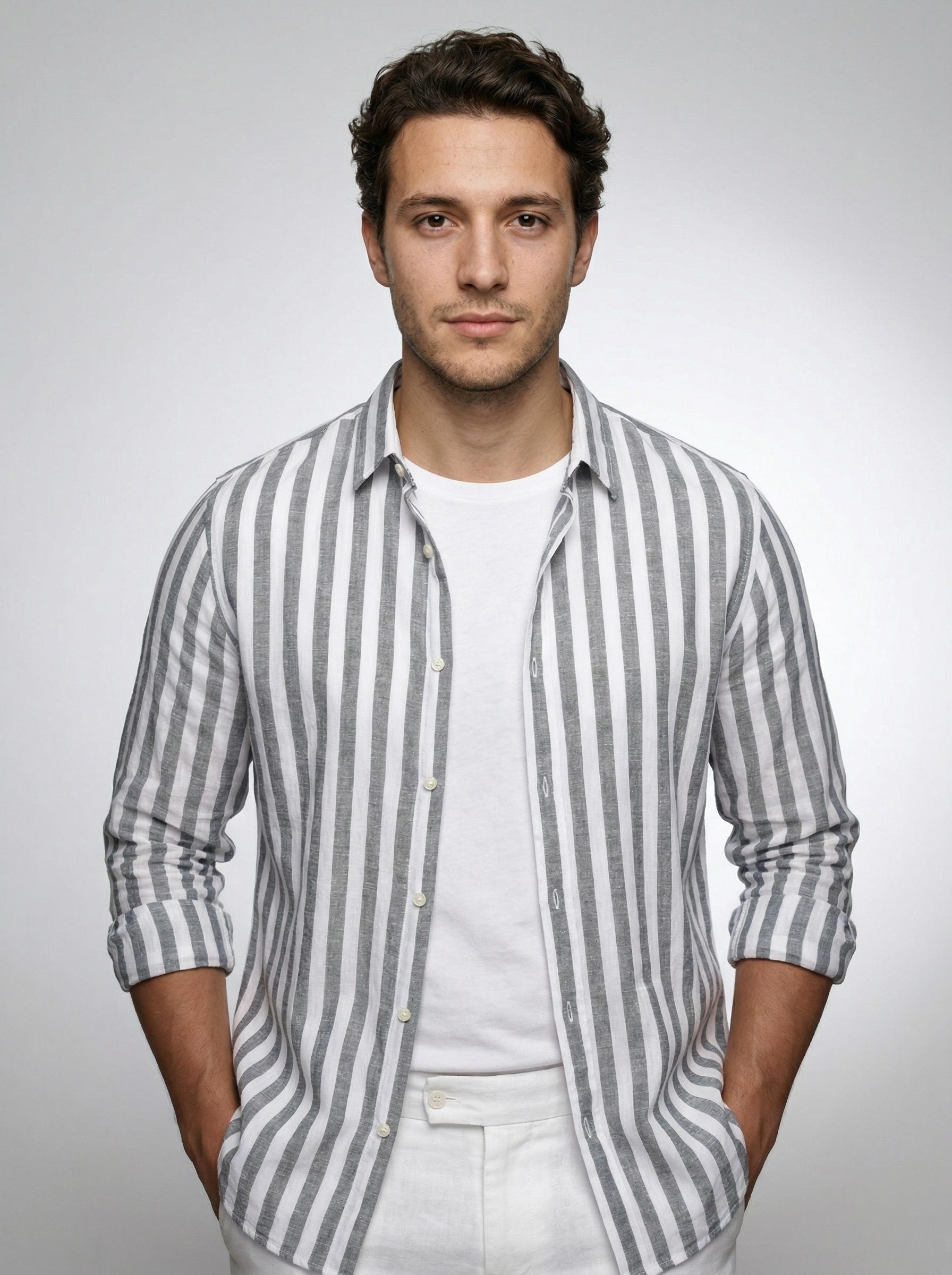 Men's Long Sleeve Striped Cotton Shirt