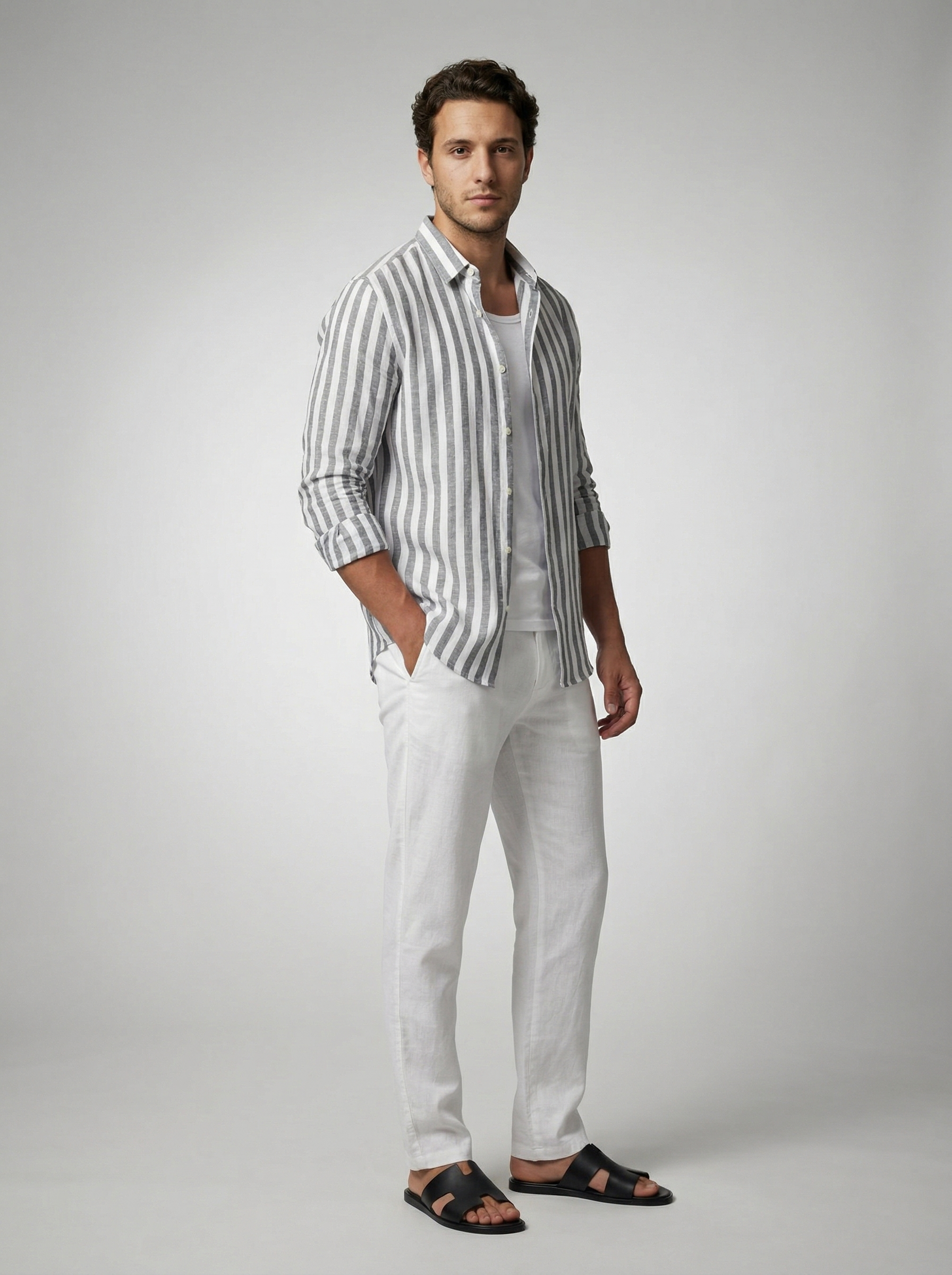 Men's Long Sleeve Striped Cotton Shirt