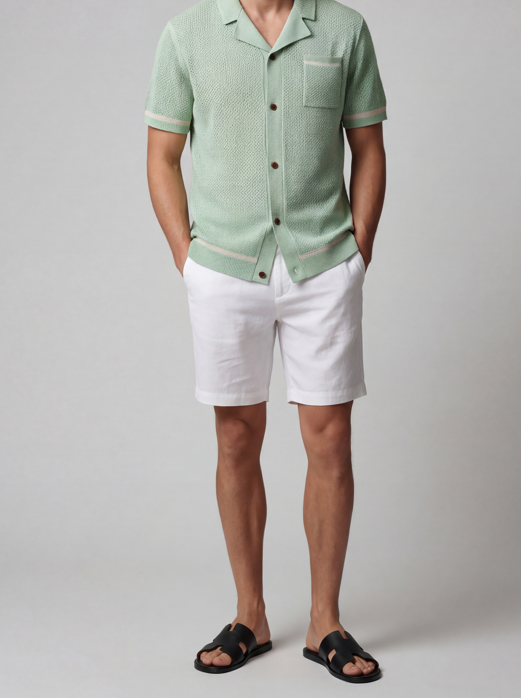 Men's Open Knit Camp Collar Short Sleeve Summer Shirt
